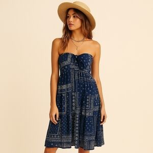 Universal Thread Strapless Blue Paisley Cotton Dress – Size L